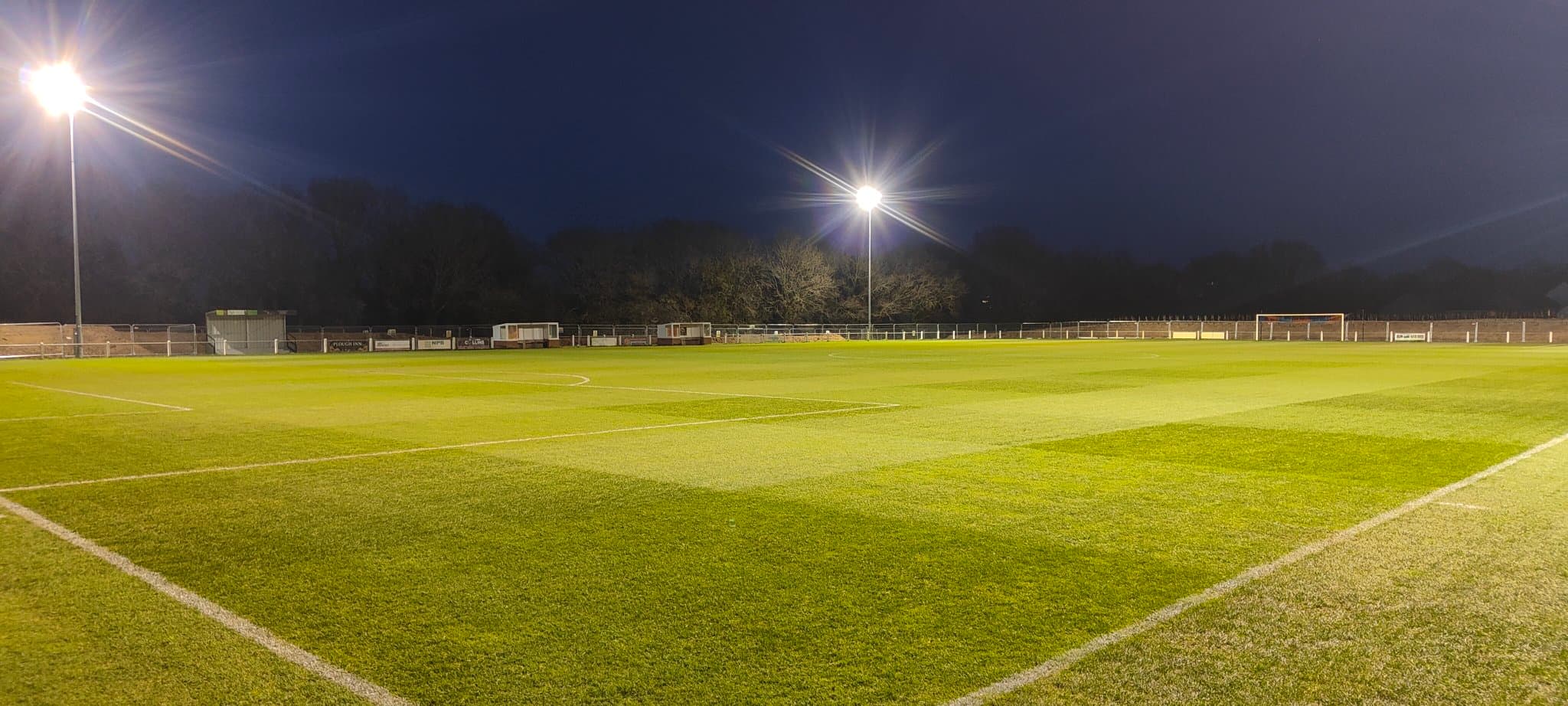 The main pitch at Youngs Park under floodlights